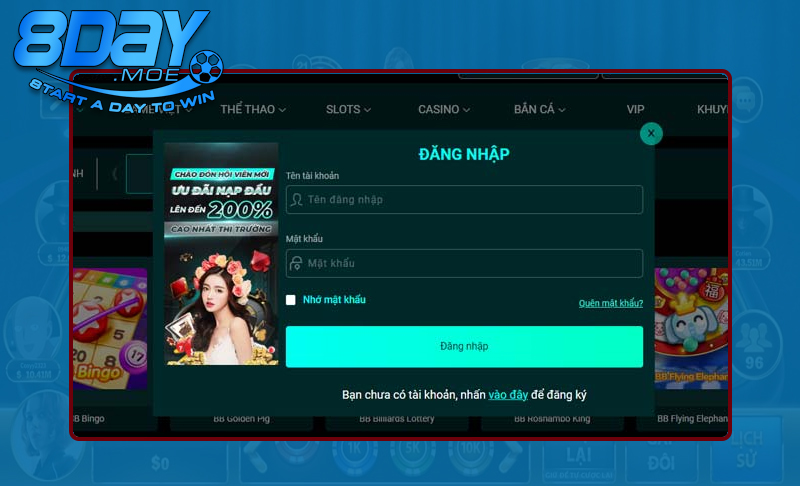 Các bước đăng nhập tài khoản 8DAY dễ dàng